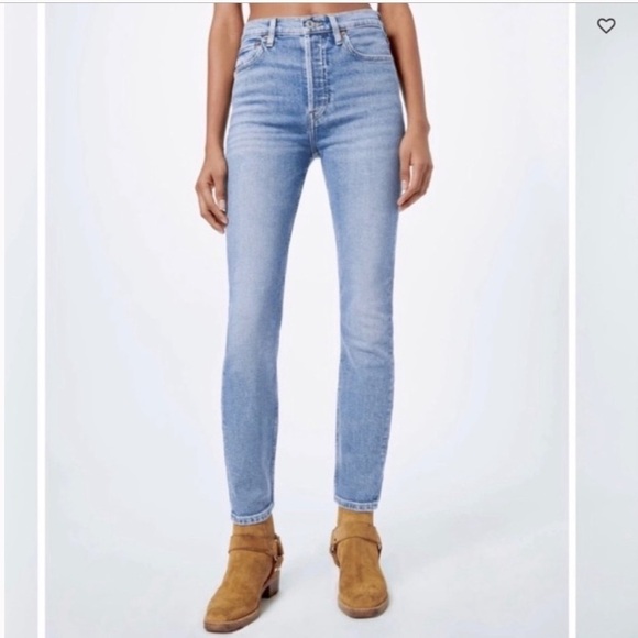 RE/DONE Comfort Stretch High Rise Ankle Crop Jeans in Hazy Indigo Sz 31 - Picture 2 of 12